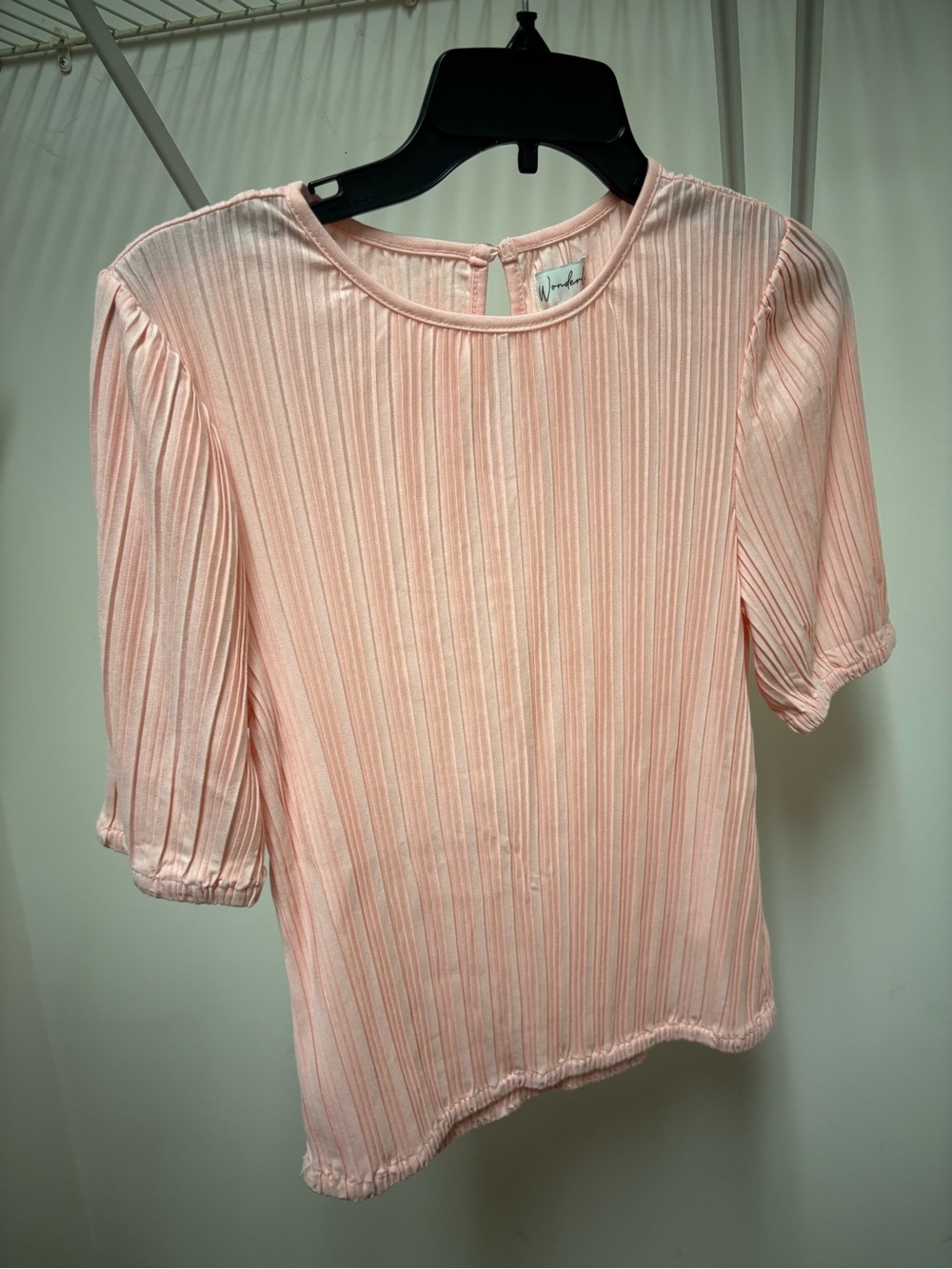 Wonderly Pale Pink Pleated Short-Sleeve Blouse